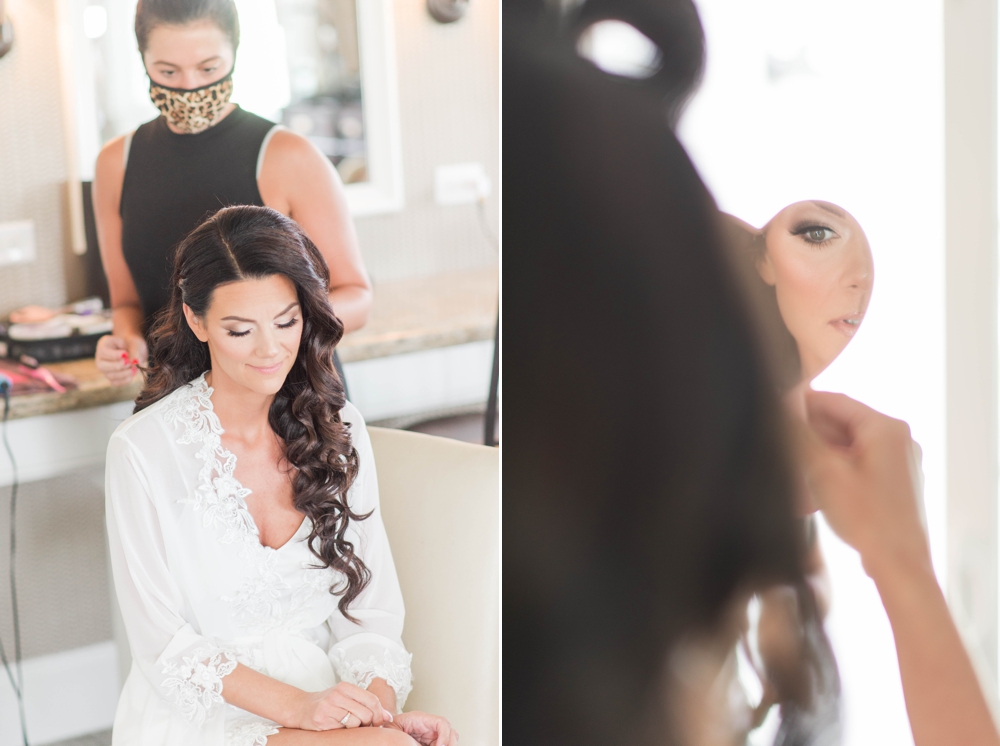 bride getting ready in the wedding suite