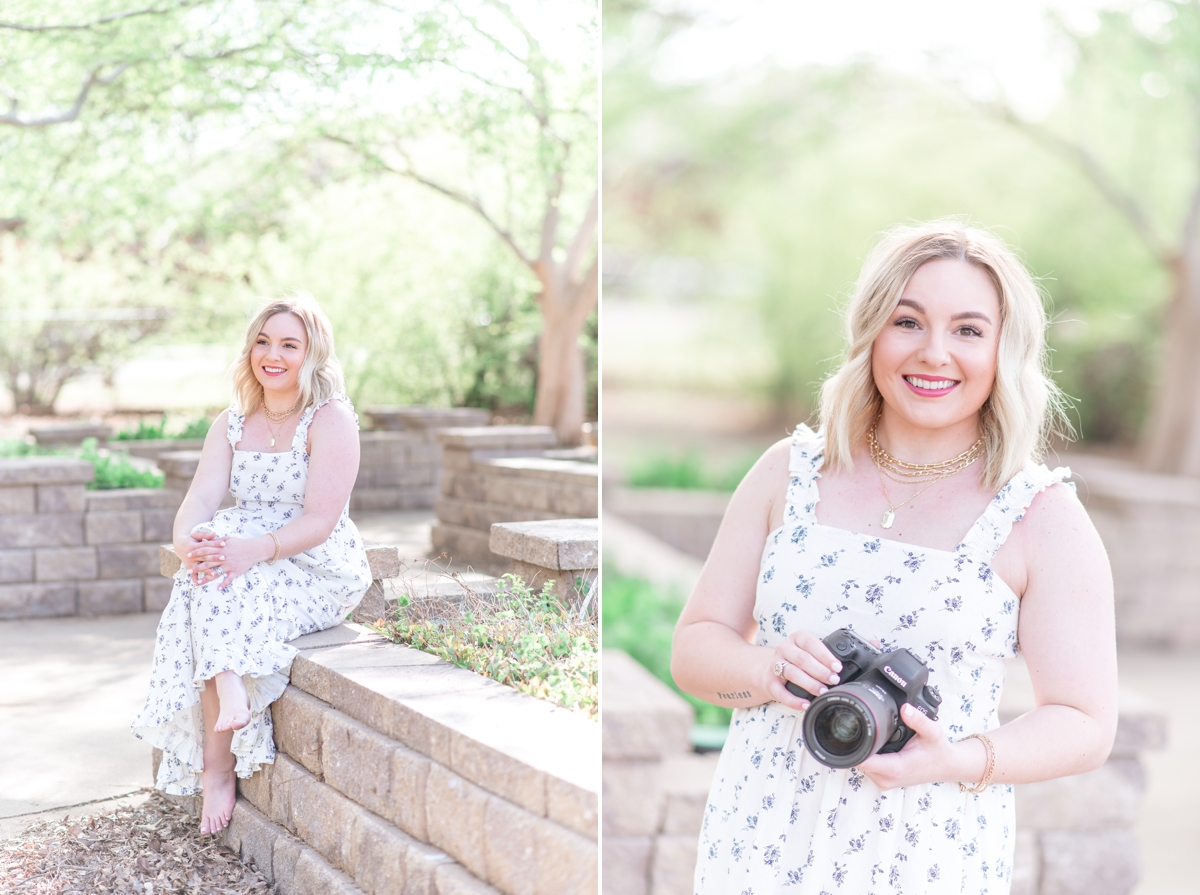 fox belle's Kaitlin holding her camera helping to brand her as a wedding photographer