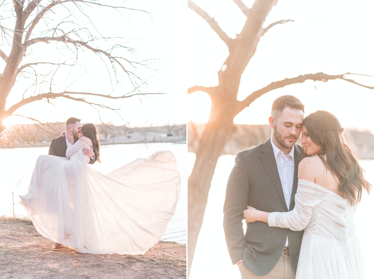bride and groom glowing in the west texas sunset
