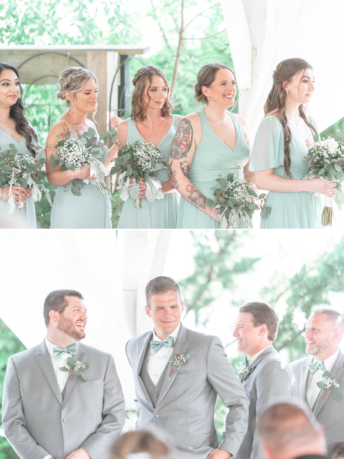 groomsmen laughing during a cape may wedding ceremony