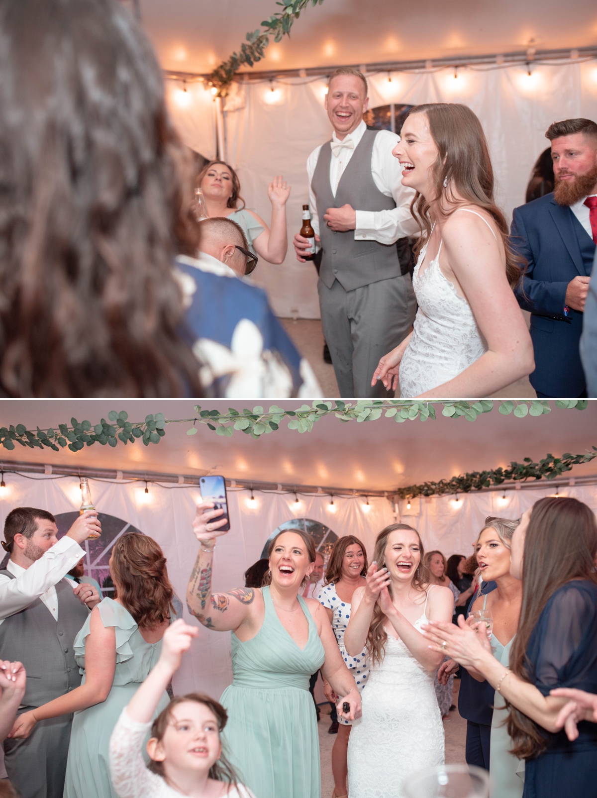 bride dancing with her sisters during wedding reception at Abbie Holmes Estate in cape may
