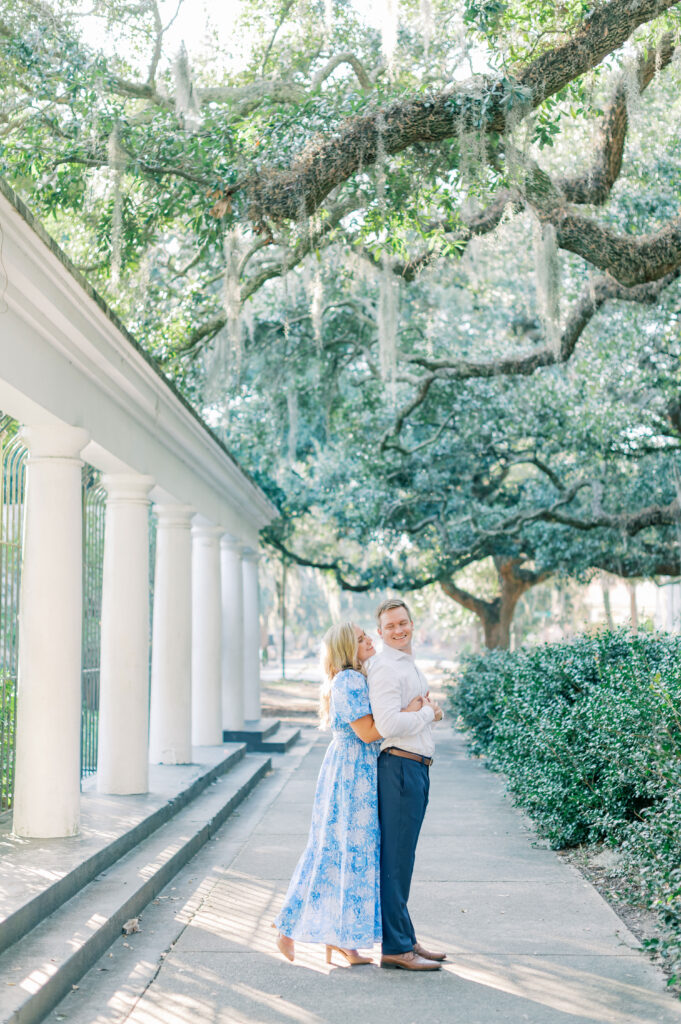 couple at the fragrance garden at forsyth park in savannah georgia